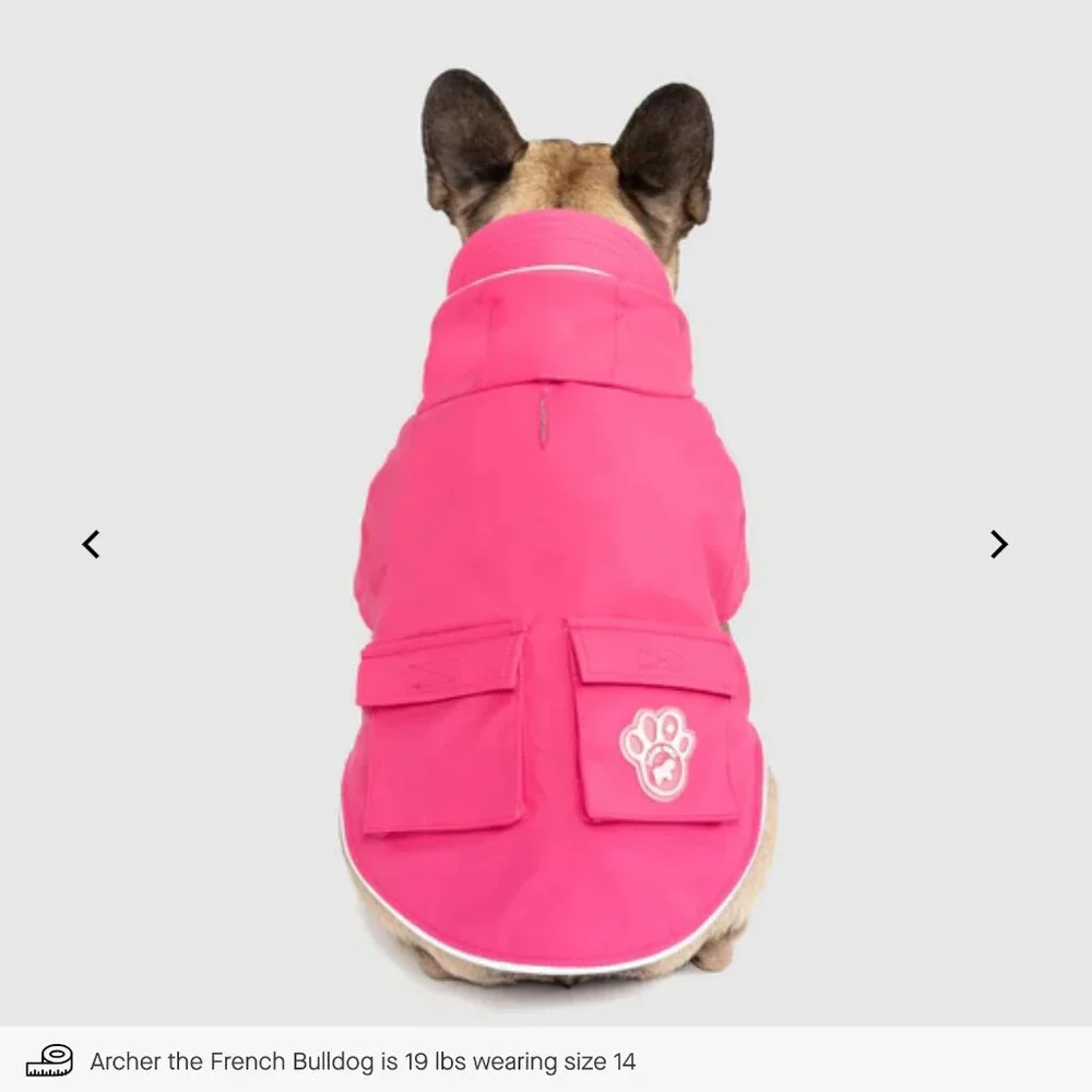 NWT, Canada Pooch Torrential Tracker Dog Raincoat, Waterproof, Pink, Size 22